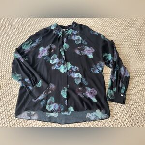 Vince Floral Silk Long Sleeve Blouse Tunic Top - M